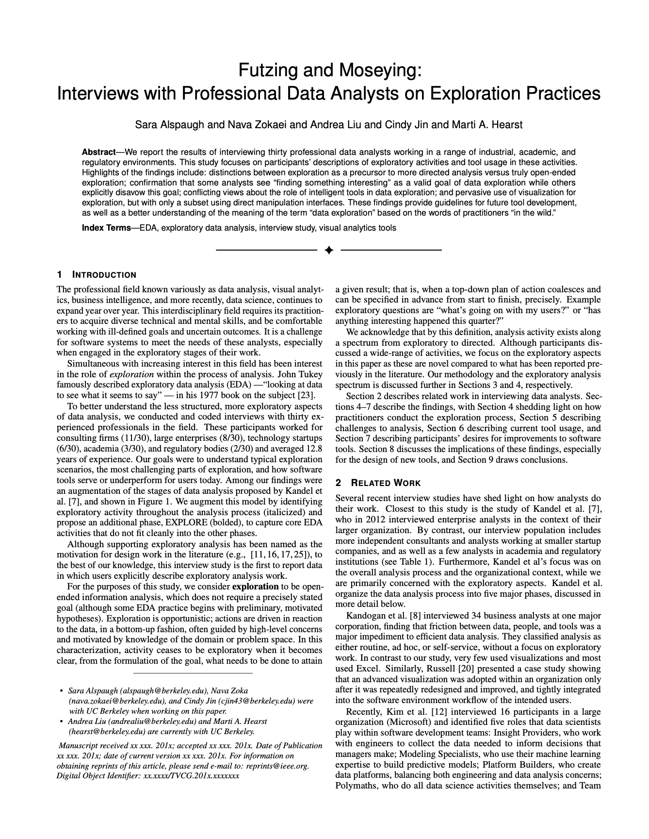 Futzing and Moseying: Interviews with Professional Data Analysts on Exploration Practices