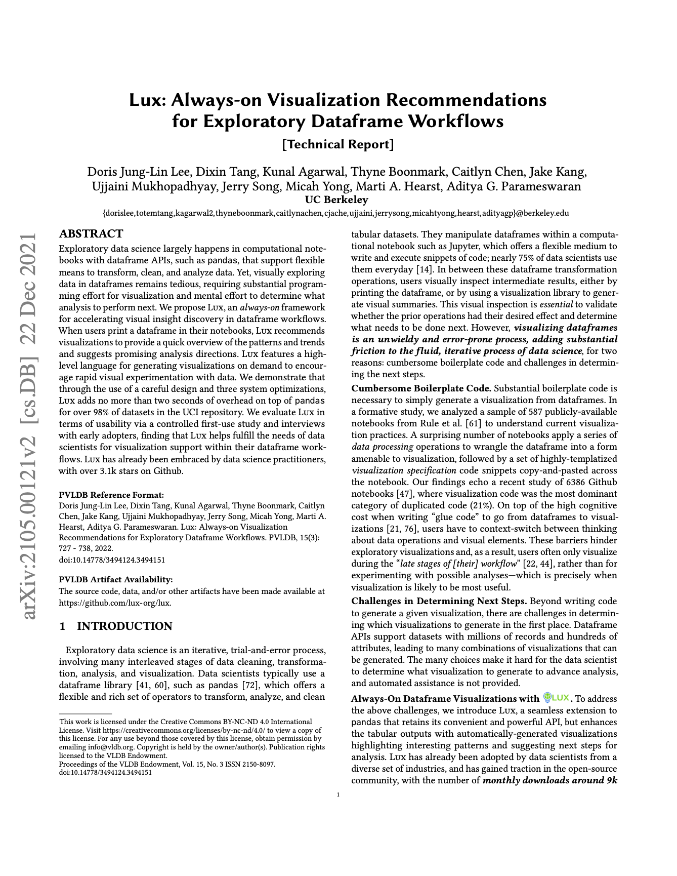 Lux: always-on visualization recommendations for exploratory dataframe workflows