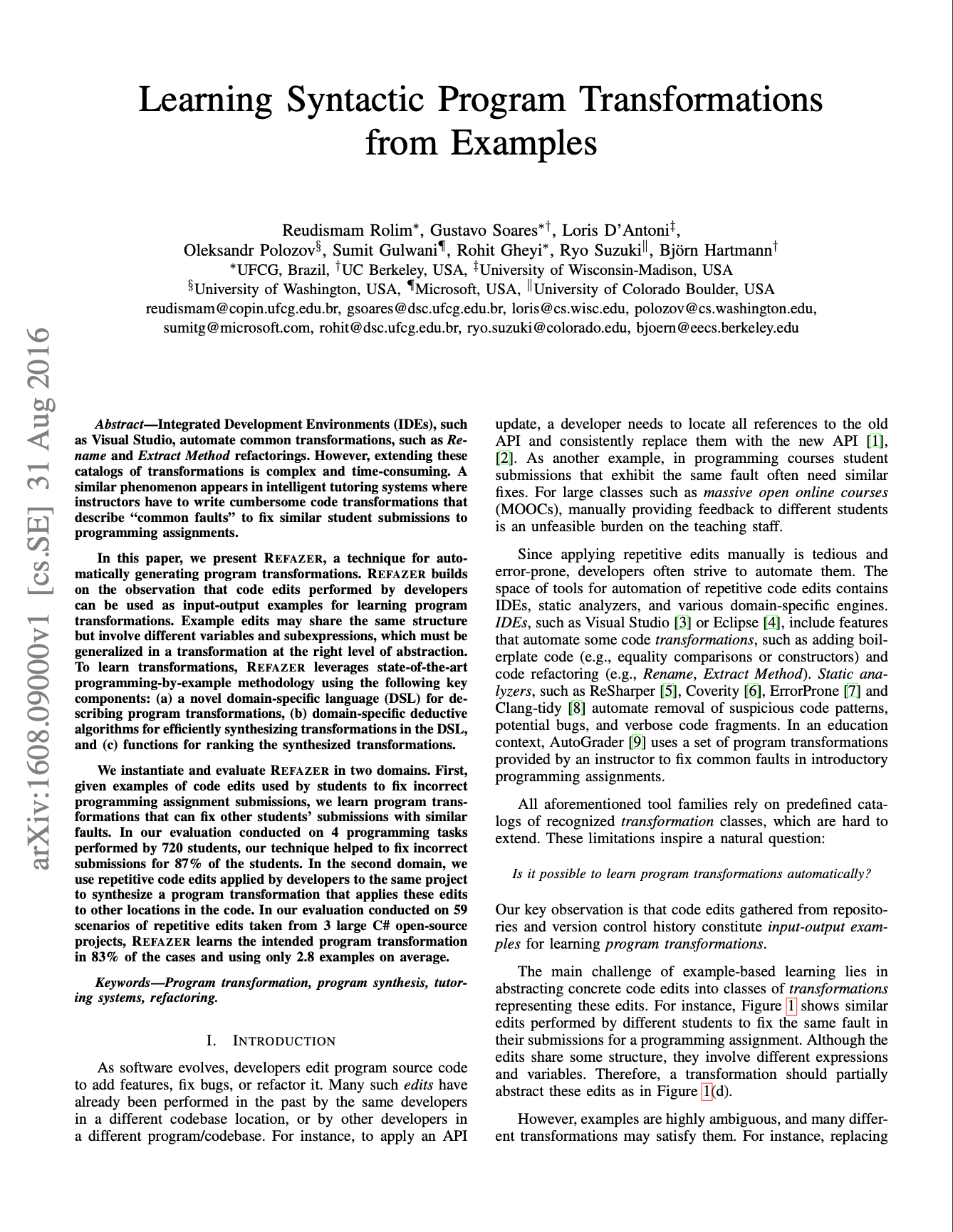 Learning Syntactic Program Transformations from Examples