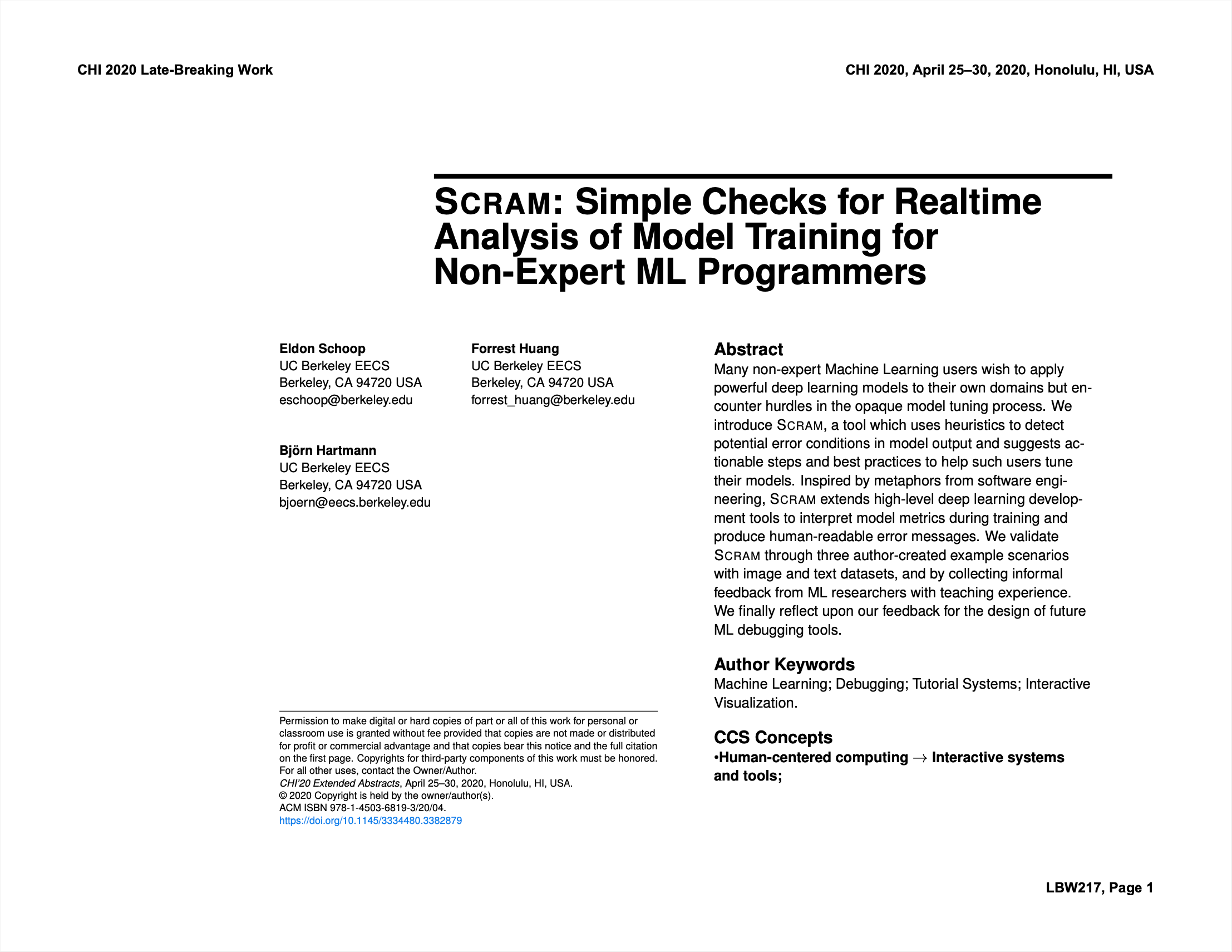SCRAM: Simple Checks for Real time Analysis of Model Training for Non-Expert ML Programmers