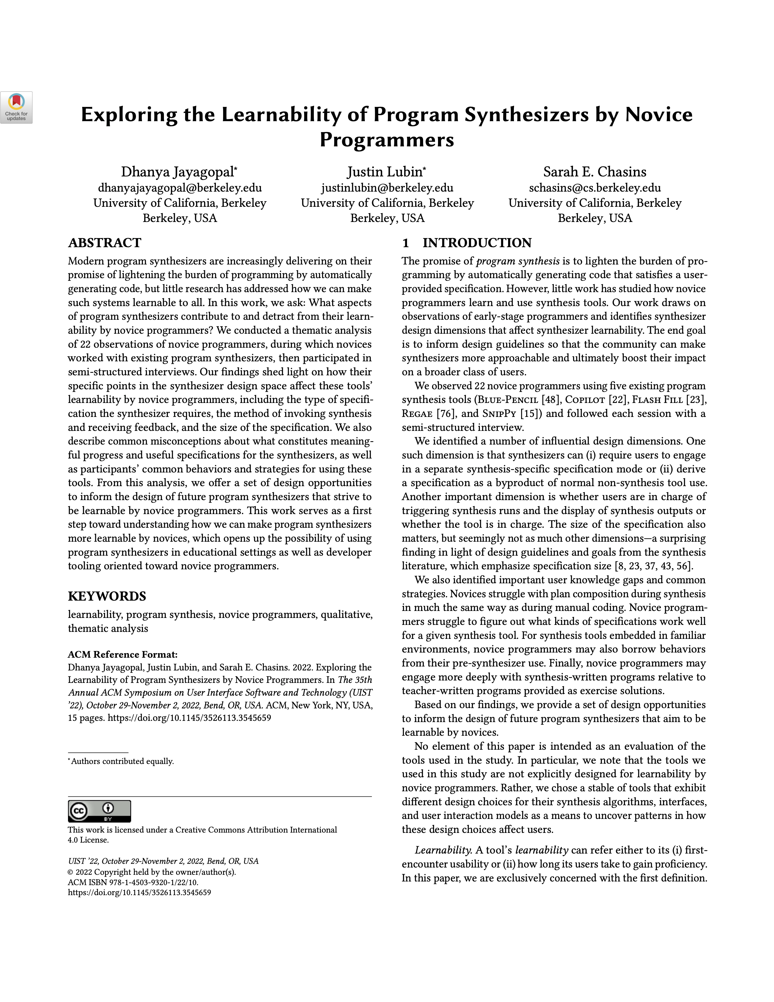 Exploring the Learnability of Program Synthesizers by Novice Programmers