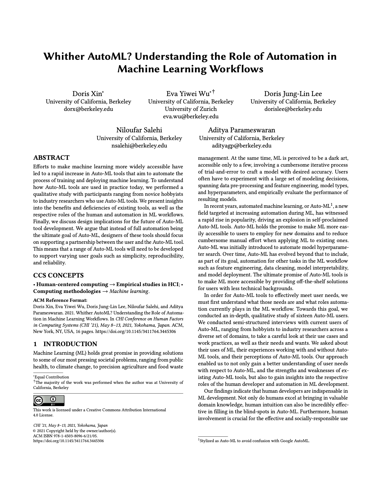 Whither AutoML? Understanding the Role of Automation in Machine Learning Workflows